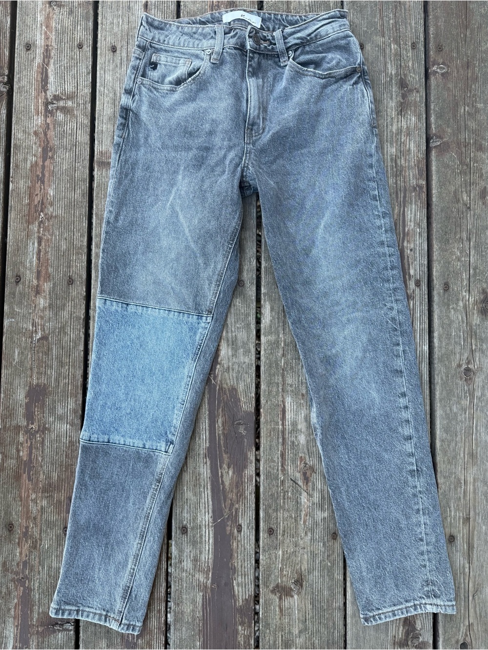 KanCan Two-Tone Gray and Blue Patchwork Jeans